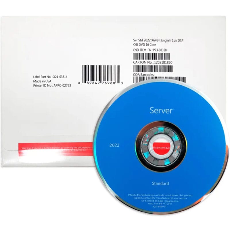 Windows Server 2022 Standard Pack com DVD + Licença Digital