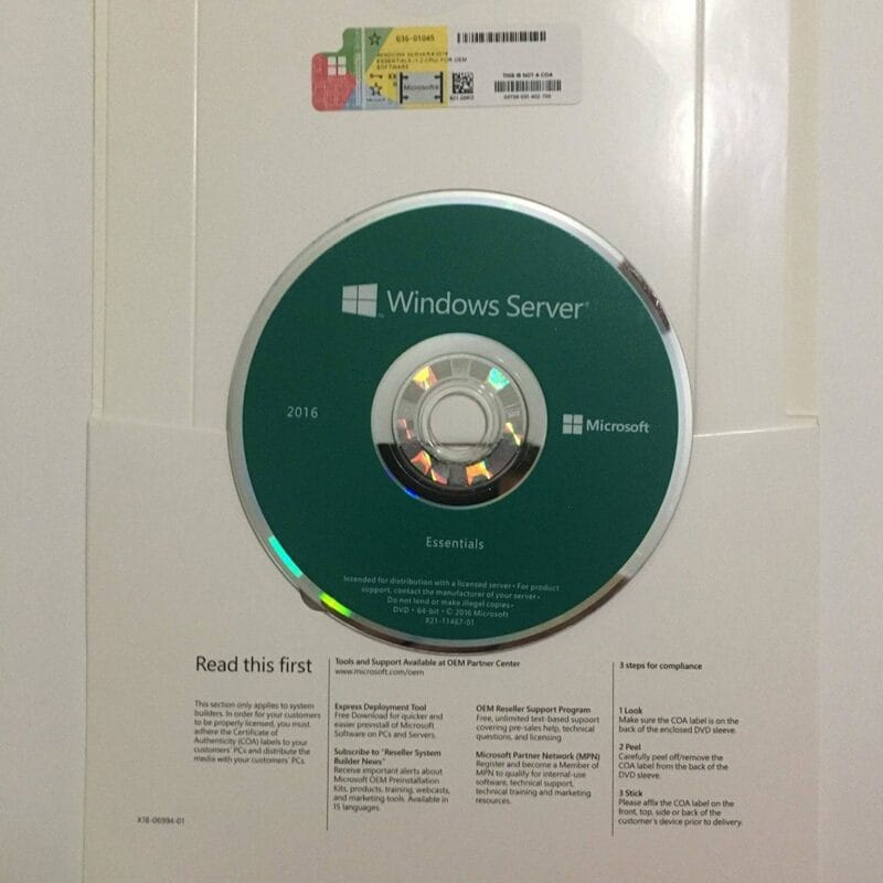 microsoft windows server 2016 essentials edition 16core licence key with oem dvd 531630